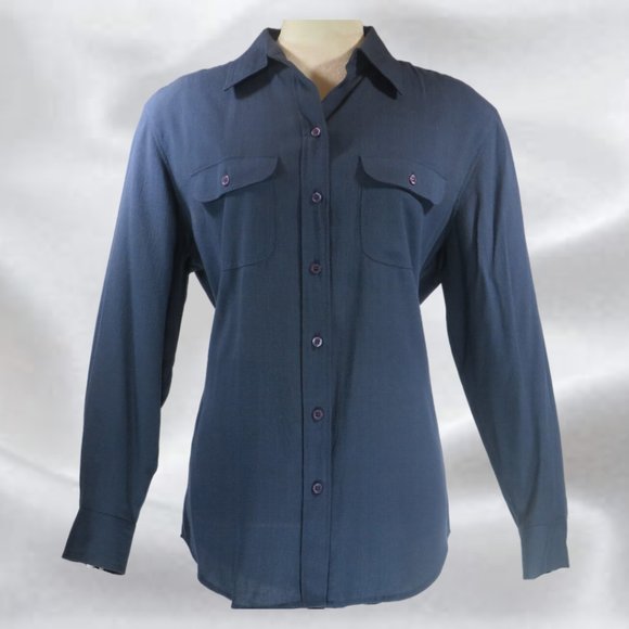 WAY-IN Blue Button Up Blouse in Size Medium - Picture 1 of 5